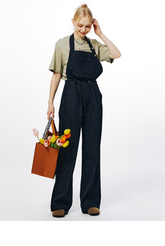 I'M ONE Women's retro casual tide cool adjustable hanging neck denim jumpsuit summer new